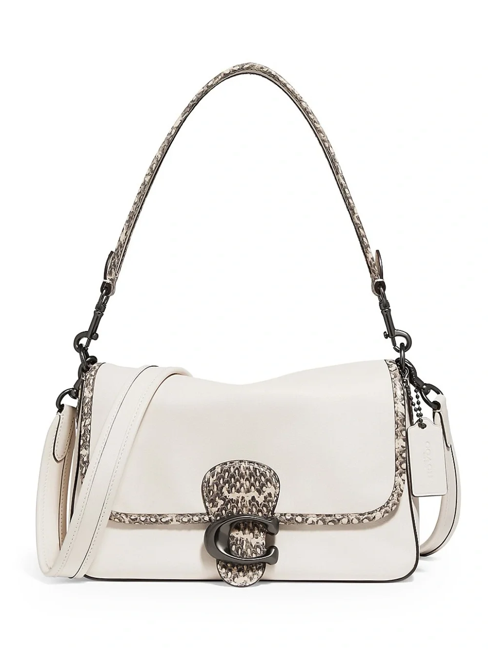 NEW COACH Tabby Handbag — Cream with Snake Print Trim, Gunmetal Hardware